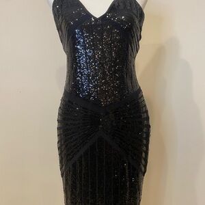 bebe Black Strapless Sequin Dress